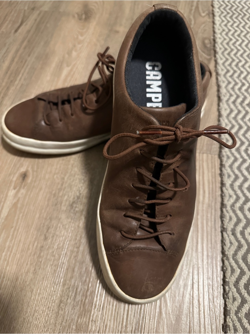 Camper Brown Leather Low-Top Sneakers with White Sole